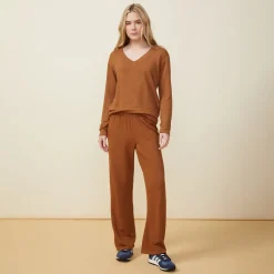 MONROW Supersoft Long Sleeve V Neck BROWNSUGAR Sale